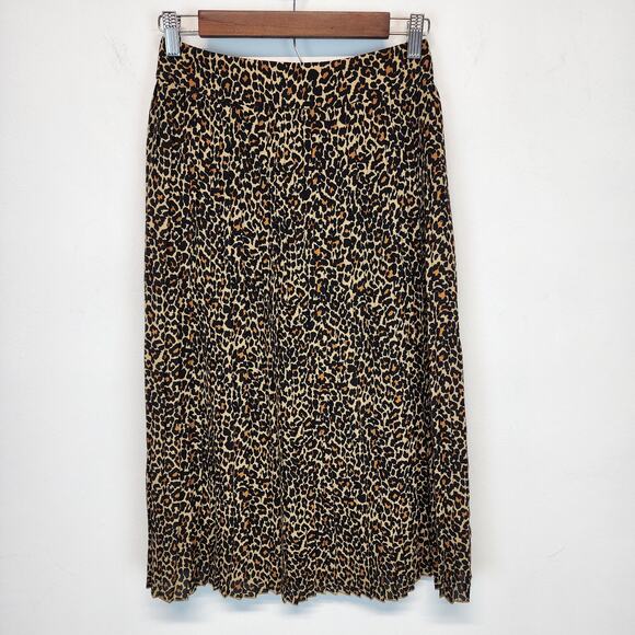 J.CREW Animal Pleated Midi Skirt Size 0/24" Silky Chiffon Leopard Cheetah Chic - Picture 1 of 12